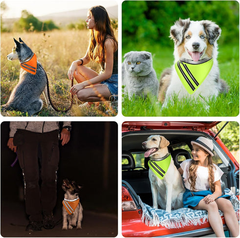 2 Pcs Reflective Dog Bandana - High Visibility Neon Orange Green Reflective Scarf for Safety Dog Gear