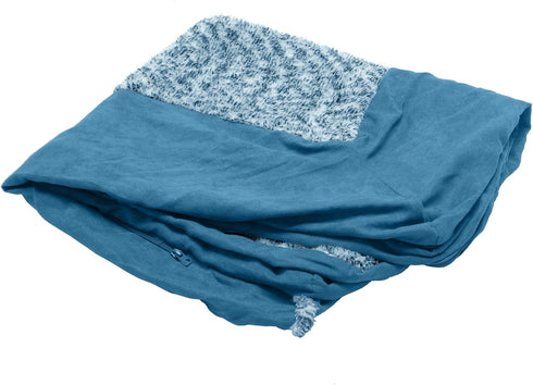 Furhaven Two-Tone Faux Fur & Suede L Shaped Chaise Replacement Dog Bed Cover, Jumbo Plus (XX-Large) - Marine Blue,