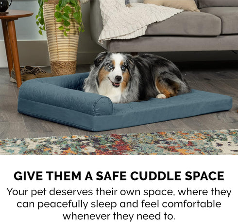 Furhaven Orthopedic Dog Bed for Large/Medium Dogs, Removable Bolsters & Washable Cover, Pinsonic Quilted Paw, Bluestone