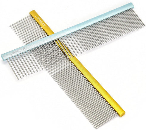 Metal Dog Grooming Comb for Shedding Tangles - Long Wide Tooth Pet Comb for Poodles and Goldendoodles Dematting (7.5