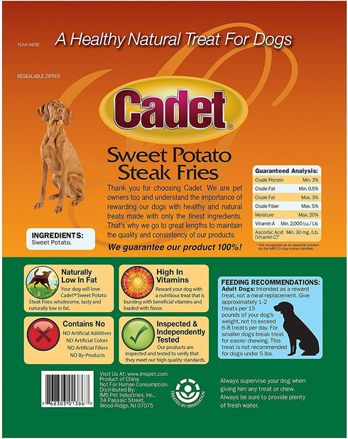 (3 Pack) Cadet Sweet Potato Dog Treat Steak Fries; 1 Lb.