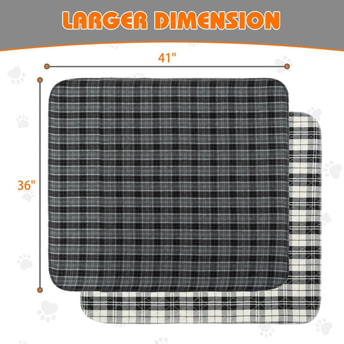 2 Pack 36"x 41" KOOLTAIL Reusable Puppy Pads, Washable Pee Pads for Dogs-Waterproof Non-Slip Plaid Puppy Training Pads