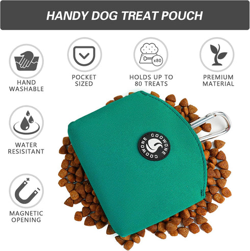 COOWONE Dog Treat Pouch, Magnetic Closure Small Dog Training Treat Pouch with Clip, Pocket Sized, Green