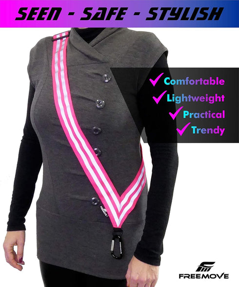 FREEMOVE Reflective SASH with 2 Bands, Reflective Runners Waist Belt with 4 Arm Bands, Easy to Put On/Off, Reflective