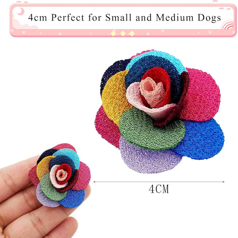 24pcs/12pairs Dog Hair Flowers with Rubber Band for Puppy Small Medium Animals, Mixed Color Grooming Accessories