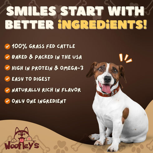 Woofley's 9-10" (5 Count)- Buffalo Beef Cheek Roll - Beef Cheek Rolls for Dogs - Long Lasting Natural Dog Chews
