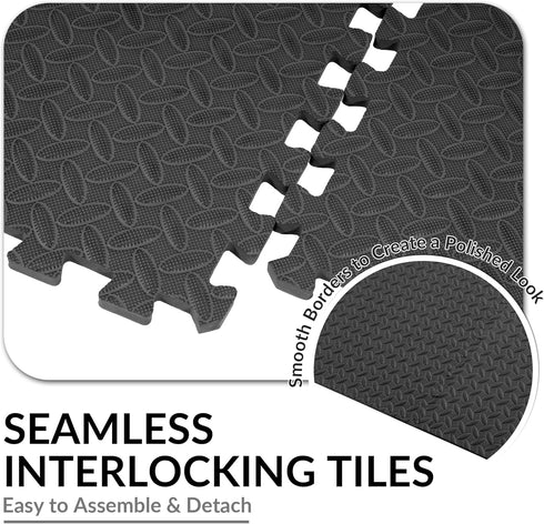 Signature Fitness Puzzle Exercise Mat with EVA Foam Interlocking Tiles for Home Gym
