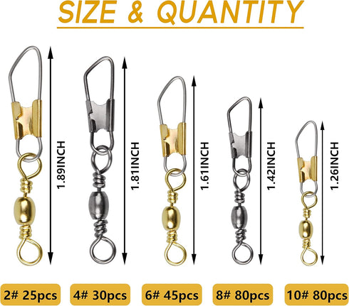 Snap Swivels Fishing Kit, Barrel Swivels with Safety Snap Fishing Connector Swivel Fishing Tackle Box Kit Fishing Gear Equipment for Saltwater Freshwater Quick Connect Fishing Lures by Shaddock Fishing