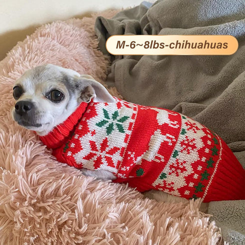 KYEESE Christmas Dog Sweater for Small Dogs - Snowflake Reindeer Design with Leash Hole, Ugly Holiday Sweater, M