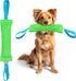 YES4QUALITY Durable Dog Bite Tug Toy (11.8"x3.5"), Green Pull Toy with Blue Handles for Small Medium Dogs