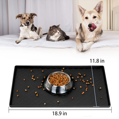 Dog Cat Pet Food Mat for Floor Dog Feeding Bowl Mat for Food and Water Raised Edges Dog Cat Mat for Food and Water Prevent Spill on Floor Waterproof Slip Rubber Mat for Dog Bowls