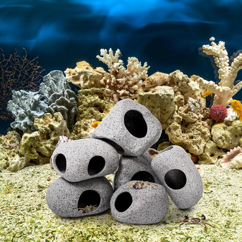 6 Pack Aquarium Decoration Rock Caves, Betta Fish Tank Hideaway, Stones House Decor for Cichlid Shrimp Territorial Fish