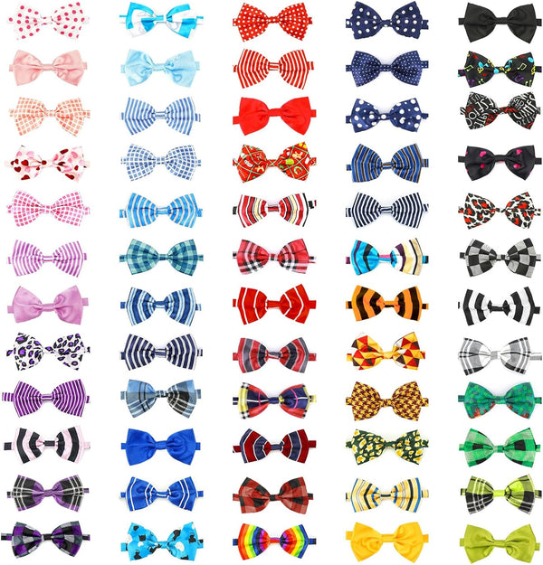Segarty 60pcs Adjustable Bow Ties for Dogs, Comfortable Bowtie Collars for Small Medium Pets, Grooming Accessories