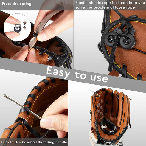 Glove Relacing Kit for Baseball or Softball Mitts - Includes 2 Strips, 4 Pcs Glove Locks, 5 Pcs Lacing Tools