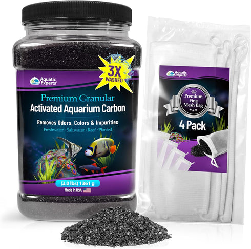 Premium Activated Carbon for Fish Tank Filter, Aquarium Charcoal Bulk, Granulated 3 lbs with 4 Fine Mesh Bags