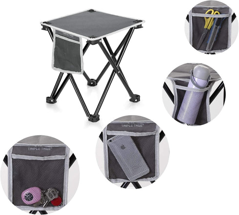 Zaboro 1 Pack 13.8 Inch 400lbs, Triple Tree Folding Camping Stool, Small Portable Lightweight Stool with Side Pocket
