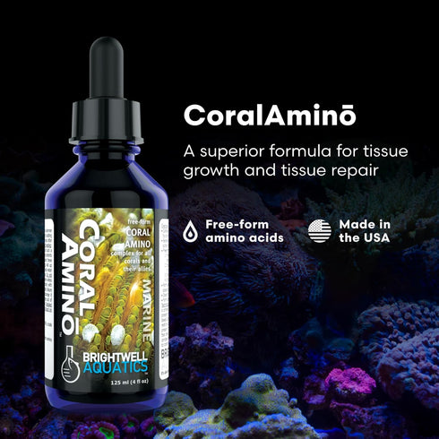 Brightwell Aquatics CoralAmino - 2.02 fl oz Complex of Amino Acids for Coral Growth, Saltwater Aquarium Food
