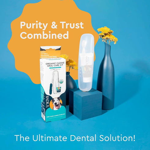 RADIUS USDA Organic Dental Solutions Adult Kit 2 Units | Includes 1 Dog Toothbrush & 1 0.8oz Non Toxic Toothpaste
