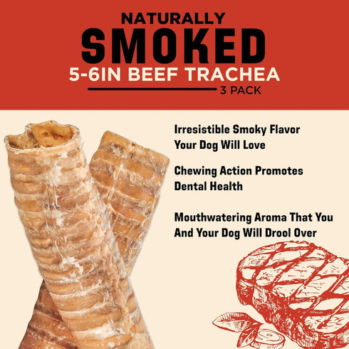 Barkworthies USA Hickory Smoked Beef Trachea, 6-inch, 3-Pack, Natural Smoked Dog Chews