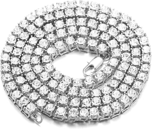 Halukakah Dog Collar Diamond Tennis Chain - ELITE - Platinum Plated,Luxurious Diamond Handset and 6MM Thick,Size 20" with a Designer Goldfoil Giftbox,for Decoration Only