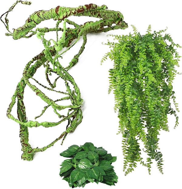 kathson 3 PCS Reptile Vines Plants - Flexible Bendable Jungle Climbing Vine Decor for Terrarium