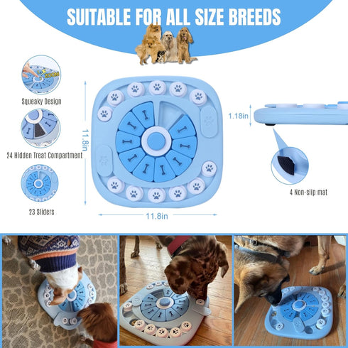 Dog Puzzle Toys Level 2 - Interactive Treat Puzzles for Smart Dogs, Squeaky Button Design for Large, Medium, Small Dogs