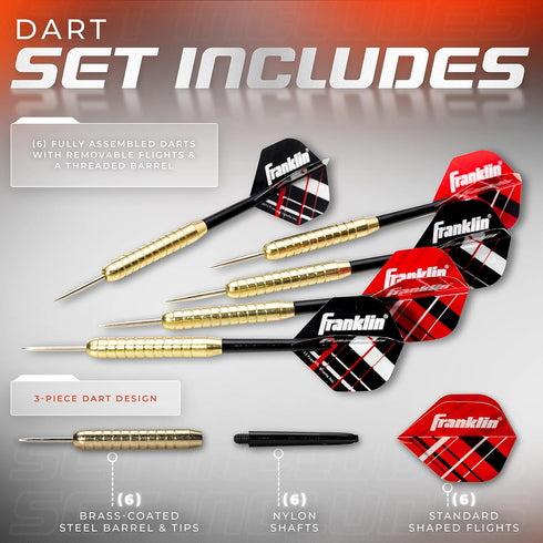 Franklin Sports Steel Tip Darts Set - 6 Pack, 18 Gram Steel Darts with Removable Standard Flights, Red/Black