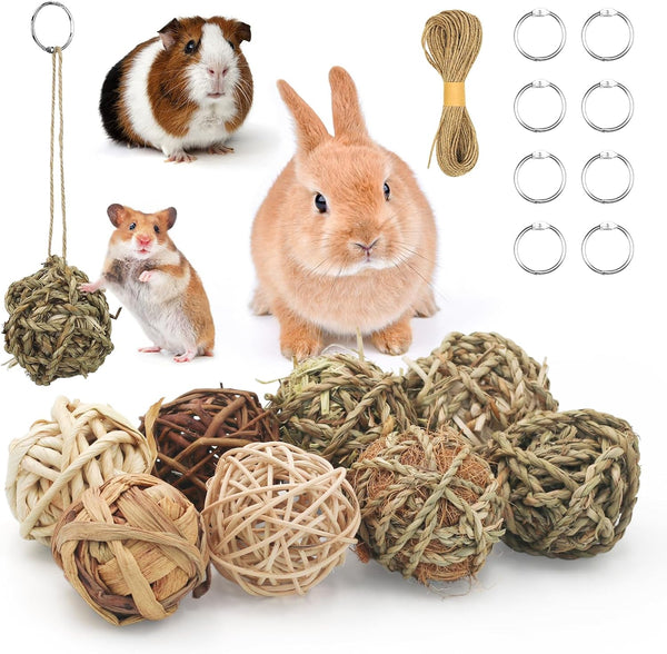 Bac-kitchen 17 Pcs Bunny Chew Grass Balls, Hangable Natural Handmade Enrichment Toys for