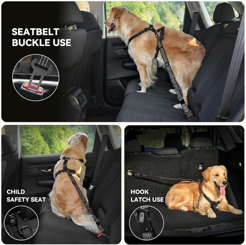 Pawaboo Dog Seat Belt Harness for Car, Dog Car Harness Seatbelt with Double Clips, Adjustable Breathable Pet Vest