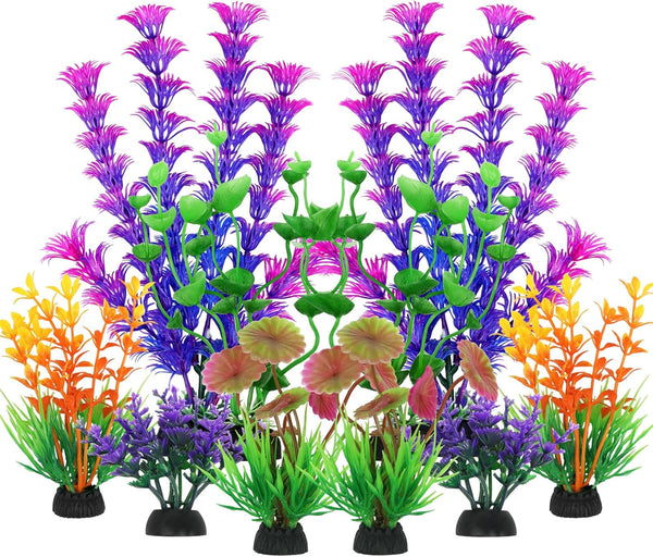 10 pcs Colorful Aquarium Plants, Plastic Fish Tank Accessories for Mini Fish Tank Decor