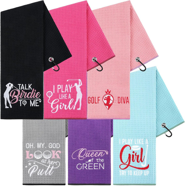 Moukeren 6 Pcs Funny Golf Towel Set, 16 x 24 Microfiber Embroidered Golf Ball Towel with Clip Accessories