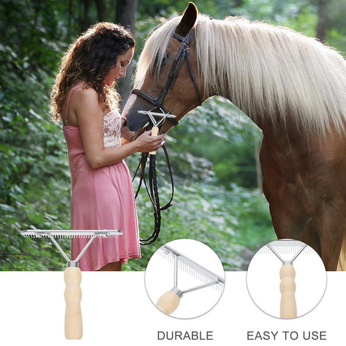 iplusmile Dematting Brush Rake - Gentle Grooming Brush with Wood Handle for Horses, Dogs, and Shedding Grooming