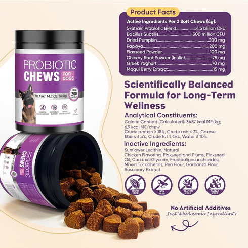 200pcs Immunity Probiotics for Dogs Dog Probiotics for Digestive Health Digestive Enzymes and Prebiotic, Probiotic