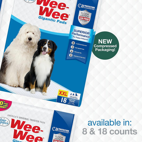Four Paws Wee-Wee Superior Performance Gigantic Pee Pads for Extra Large Dogs, Leak-Proof Quilted Potty Training Pads