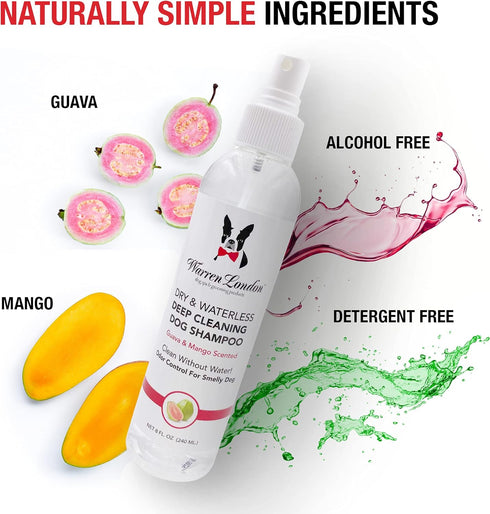 Warren London Dry & Waterless Shampoo for Dogs, No Rinse Guava Mango Scent Dog Shampoo Spray, 8oz