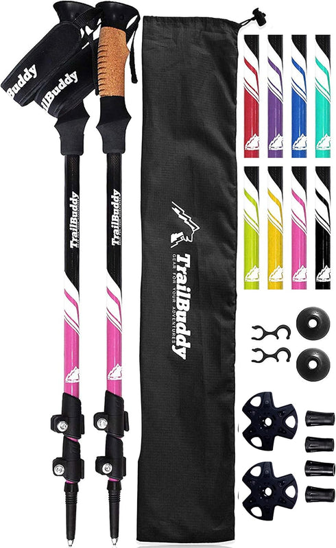 TrailBuddy Trekking Poles - Lightweight Collapsible Hiking Poles, Pair of 2 Walking Sticks for Hiking