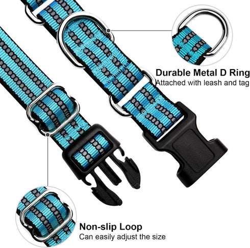 Martingale Dog Collar, Adjustable Reflective Nylon No Pull Collar with Buckle for Small Medium Large Dogs (Blue M)