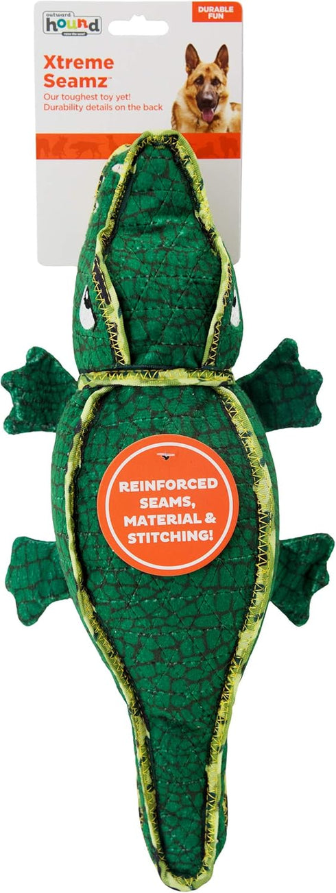 Outward Hound Xtreme Seamz Alligator Squeaky Dog Toy - Reinforced Dense Stuffing Plush Toy