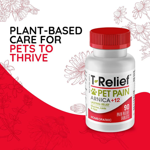 T-Relief Pet Pain Relief Tablets with Arnica for Dogs & Cats - 90 Max Fast-Acting Soother for Muscle Joint Pain