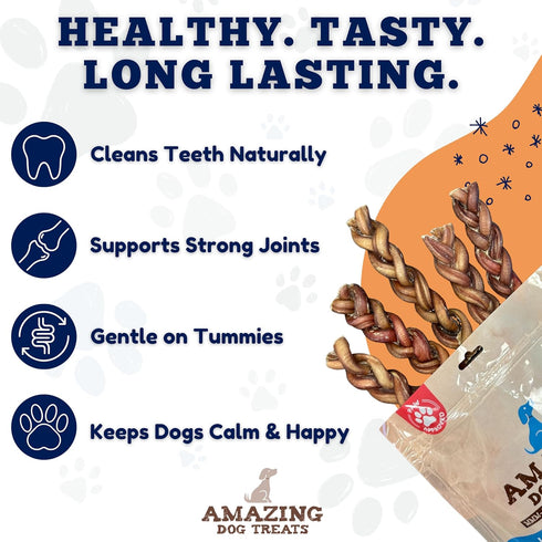 6" (5 Pcs/Pack) Amazing Dog Treats Braided Bully Stick Bully Stick for Dogs - Made from Premium Grass Fed Beef