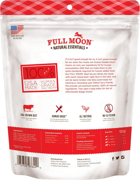 22 1.375 (Pack 1) Full Moon All Natural Human Grade Dog Treats, Essential Beef Savory Sticks, Ounce, Pound