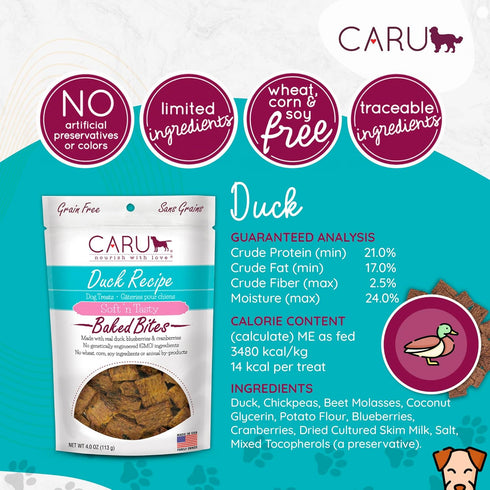 CARU Soft 'n Tasty Baked Bites, Duck Bites Dog Treats, Flavorful Training Treats, 4 oz