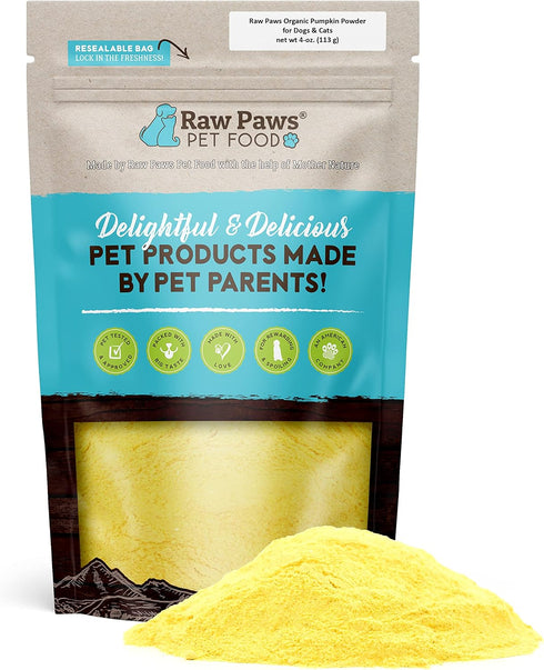 Raw Paws Organic Pumpkin Powder for Dogs & Cats (4-Ounce) - Made in USA - Healthy Stool & Diarrhea Relief
