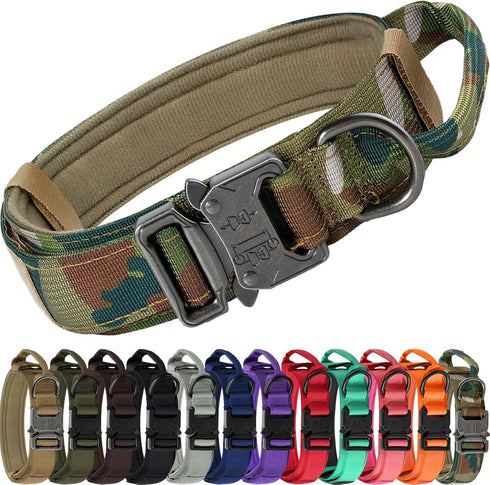 Joytale Tactical Dog Collar with Handle - Heavy Duty Military Collar with 2 Patches for Training (XL, Camouflage)