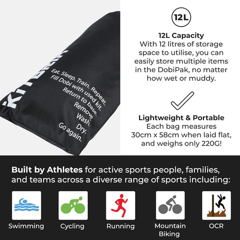 KitBrix DOBIPAK Bag - 12L Dry Bag for Wet Muddy Sports Gear, Hiking, Swimming, Running