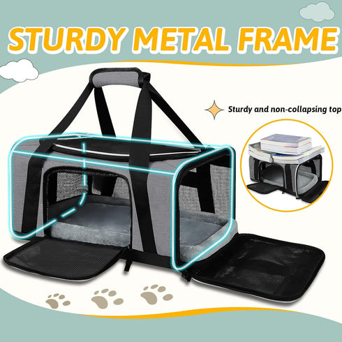 Petskd Pet Carrier 17x11x9.5, Alaska Airline Approved Travel Bag for Small Cats and Dogs, Grey