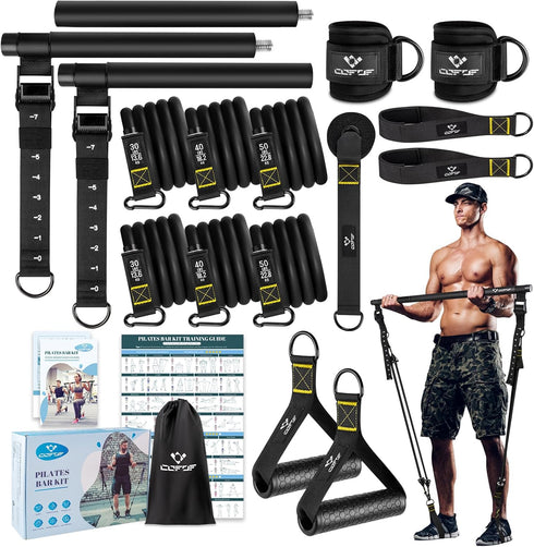 Pilates Bar Kit with Resistance Bands, Multifunctional Yoga Bar with Heavy-Duty Metal Adjustment Buckle for Home