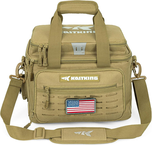 KastKing Karryall Fishing Tackle Bags - Medium Khaki, Water Resistant for Saltwater or Freshwater Fishing Gear Storage