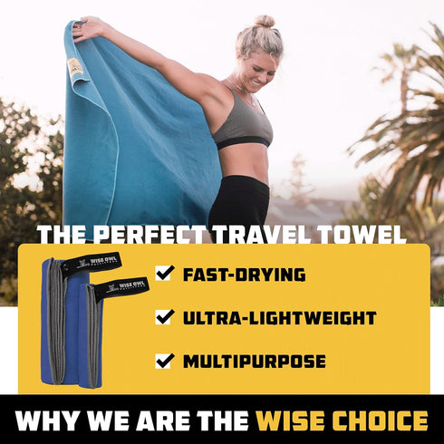 Backpacking, Wise Owl Outfitters Microfiber Camping Towel - Quick Dry Towel for Travel, Hiking, Beach, Gym & Yoga