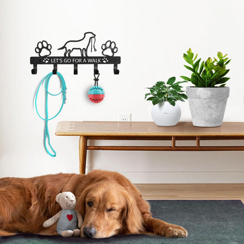 PET ARTIST Dog Leash Holder for Wall, Metal Hooks for Decorative Storage, 5 Hooks for Dog Collar & Leash Set